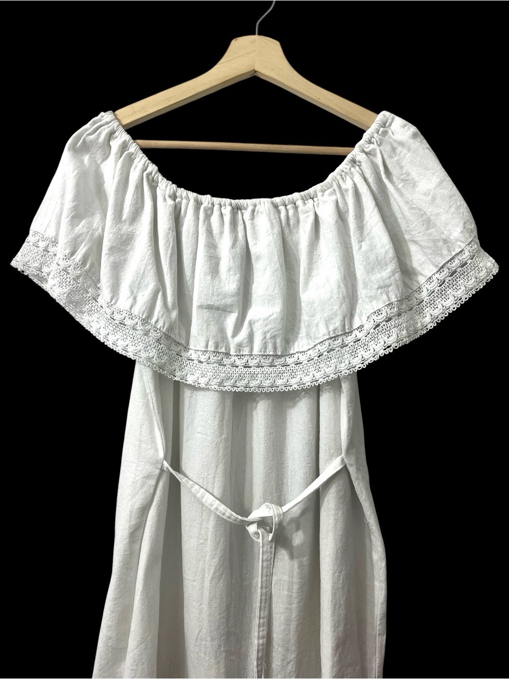 Mexican White Sunflower Embroidered Off Shoulder Dress Cottage Festive Peasant - Picture 7 of 8